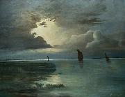 Andreas Achenbach, Sonnenuntergang am Meer mit aufziehendem Gewitter